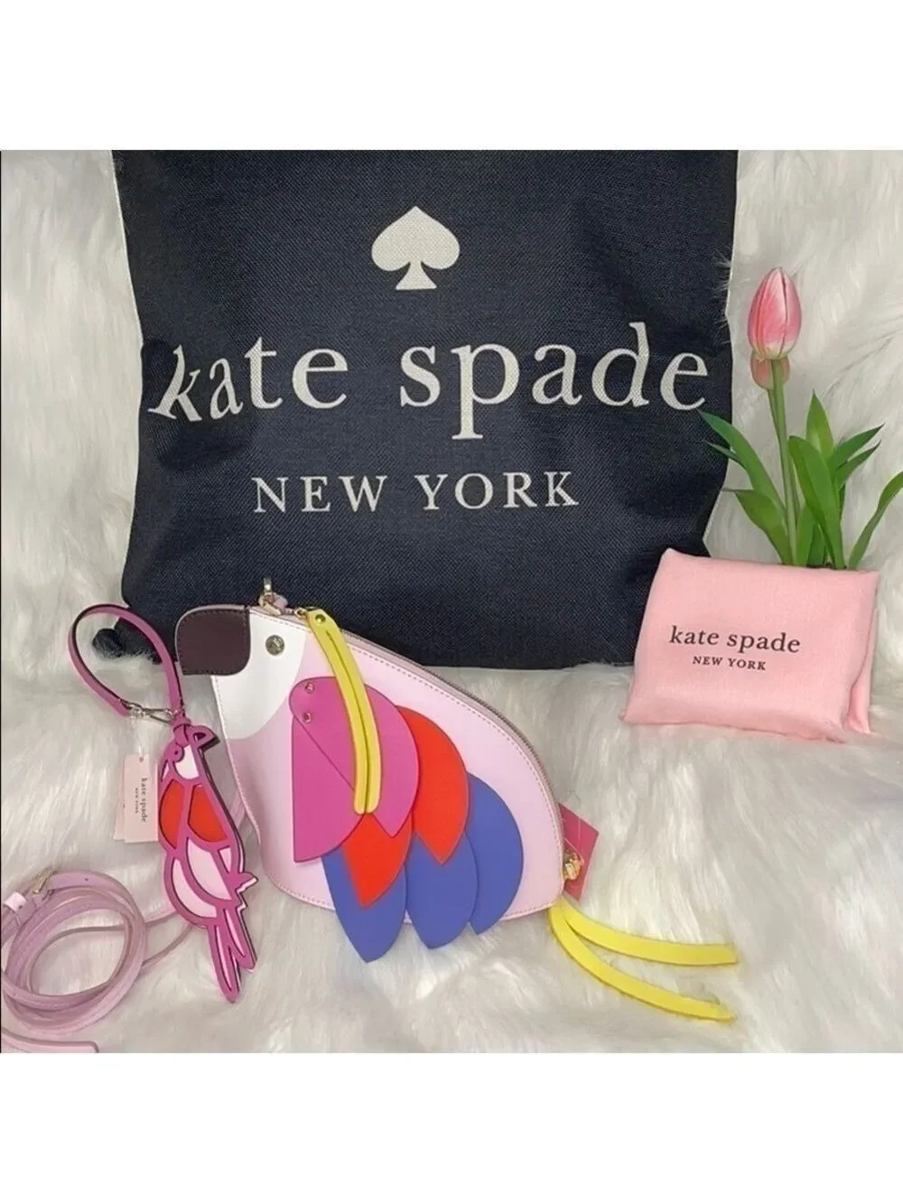 Kate Spade Flock Party Parrot Crossbody & Matching Keychain NWT